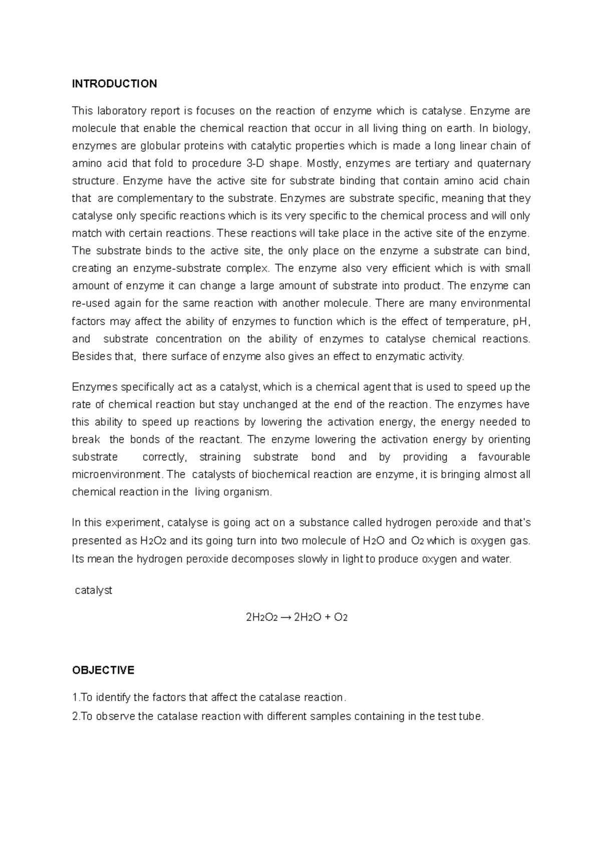 BIO lab report - INTRODUCTION This laboratory report is focuses on the ...