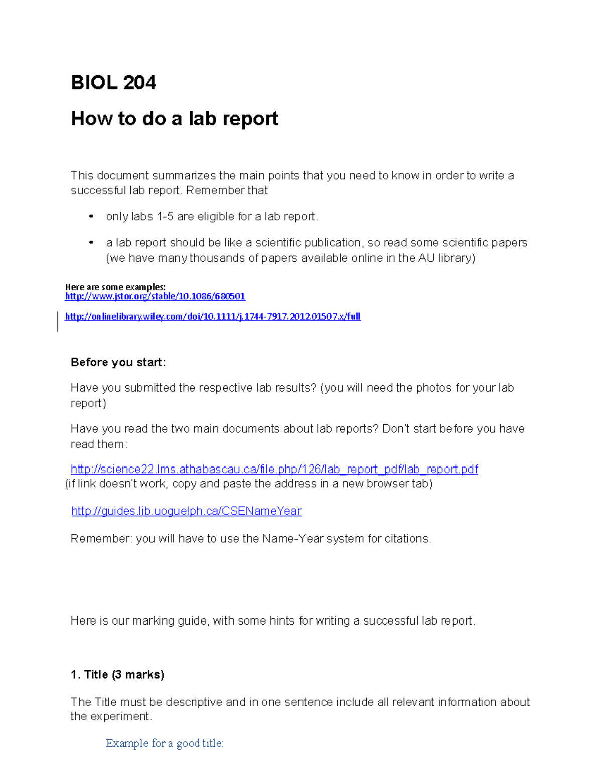 How to do a lab report update Sept 16 - BIOL 204 How to do a lab report ...