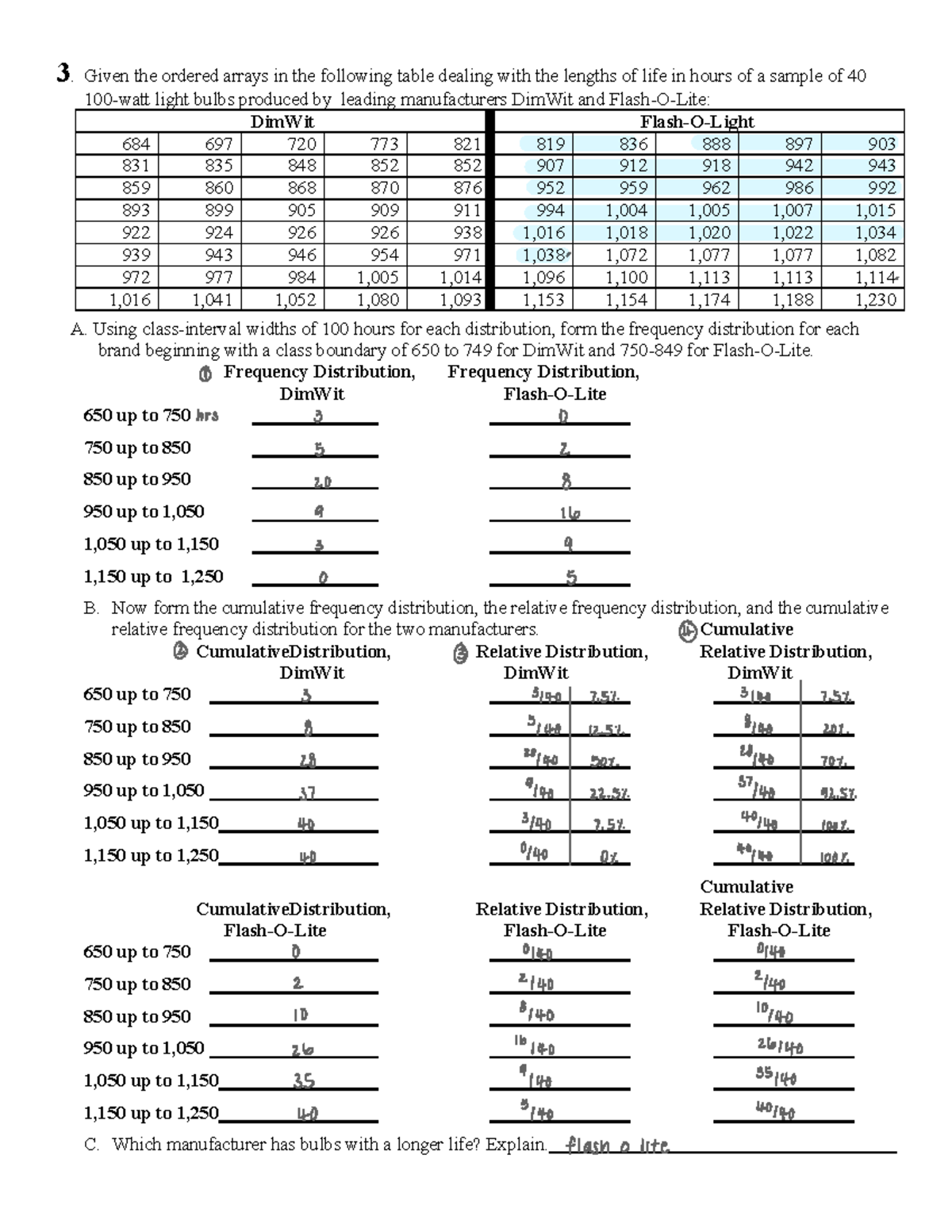 In class hw #1 - 3. Given the ordered arrays in the following table ...