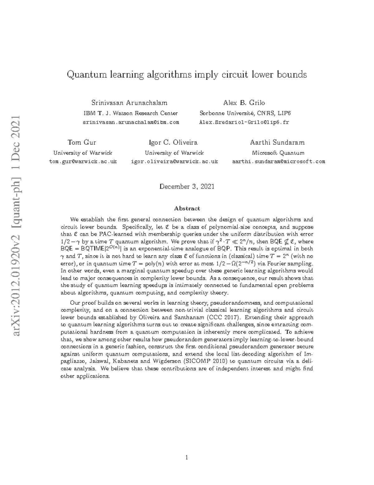 2012 - NOTES - ArXiv:2012 [quant-ph] 1 Dec 2021 Quantum Learning ...