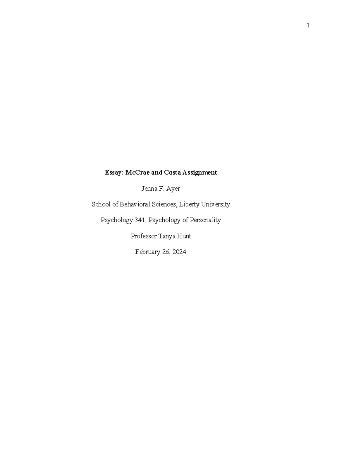 Mc Crae And Costa Essay Assignment - Essay: Mccrae And Costa Assignment 