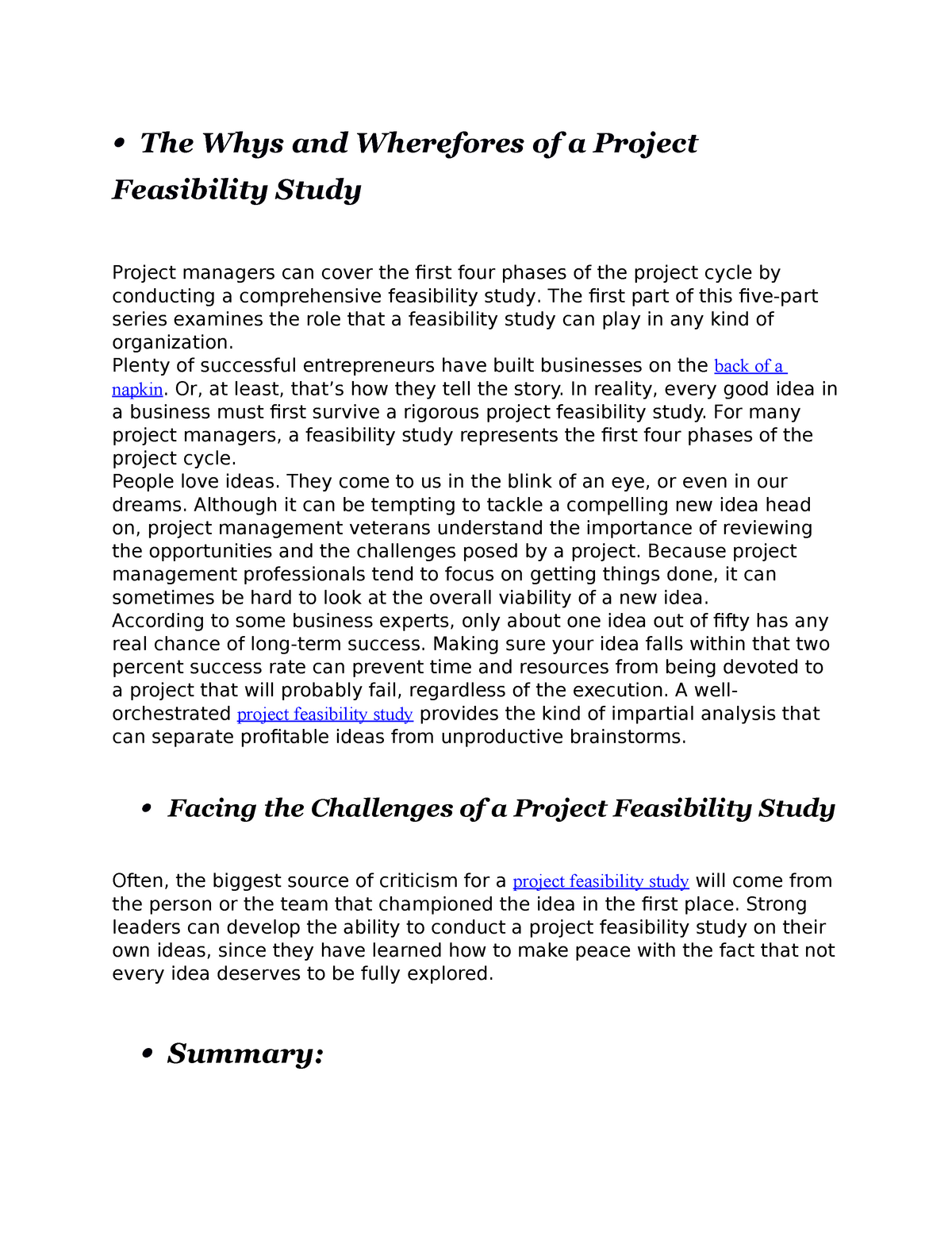 The Whys And Wherefores Of A Project Feasibility Study PART B - The ...