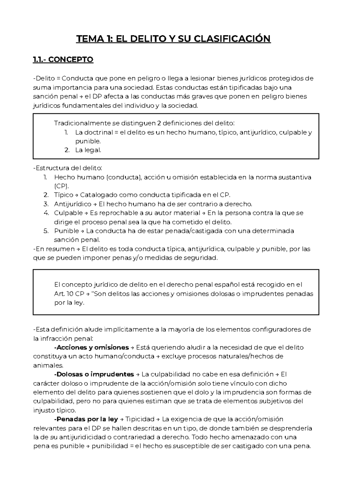Resumen T1 Teoría del delito - TEMA 1: EL DELITO Y SU CLASIFICACIÓN 1 ...
