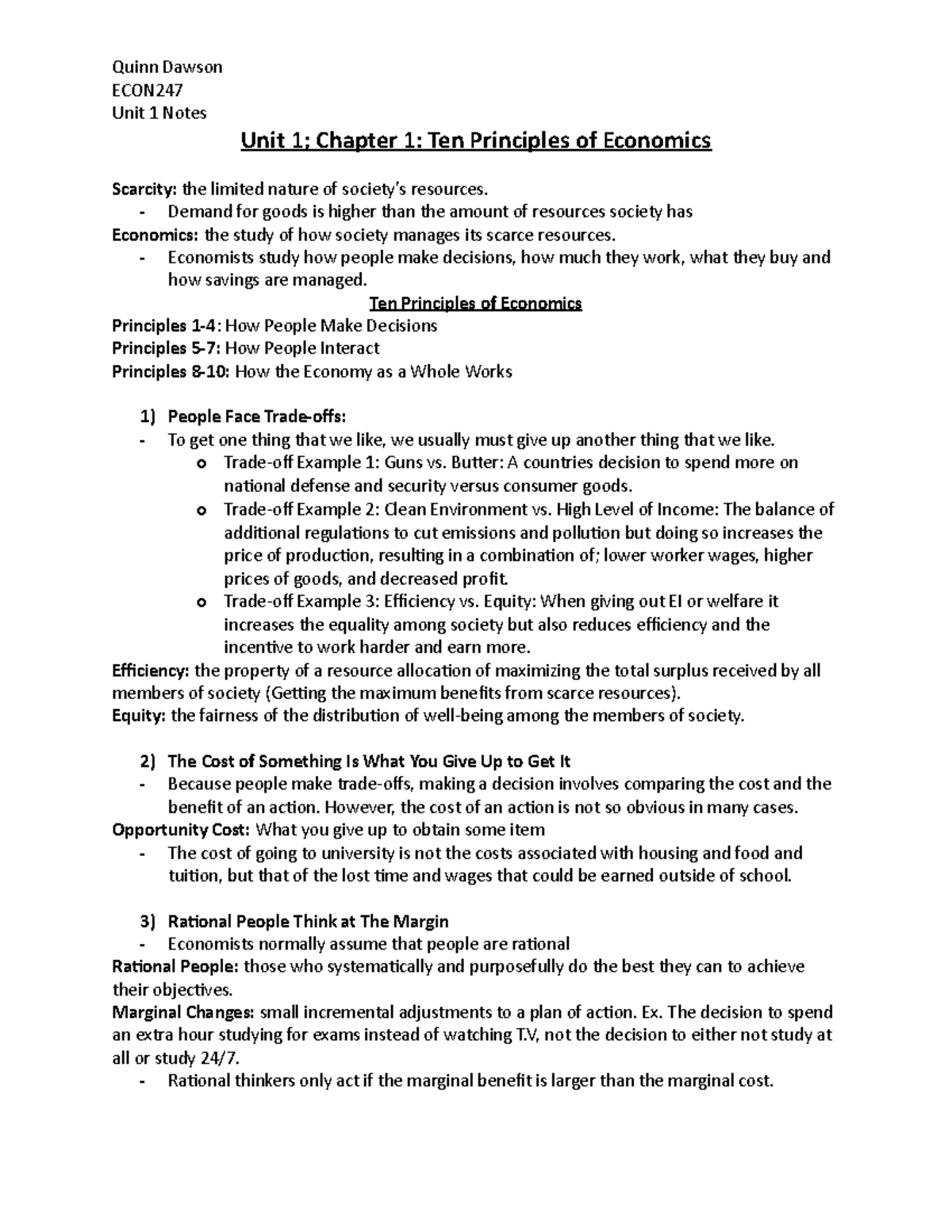 ECON247 - Unit 1 Notes - ECON Unit 1 Notes Unit 1; Chapter 1: Ten ...