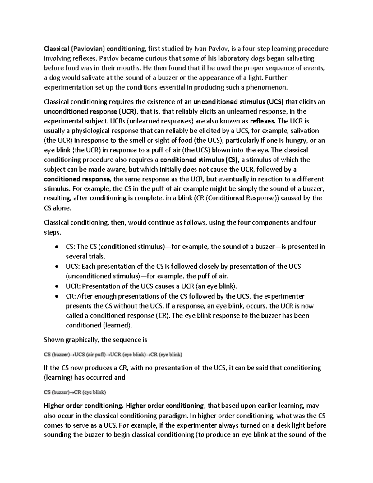 Classical Conditioning Notes - Classical (Pavlovian) conditioning ...