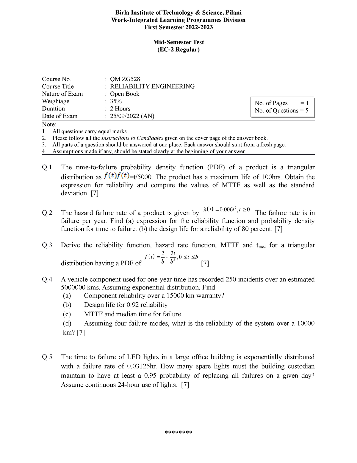 QM ZG528 EC-2R First SEM 2022-2023 - Birla Institute Of Technology ...