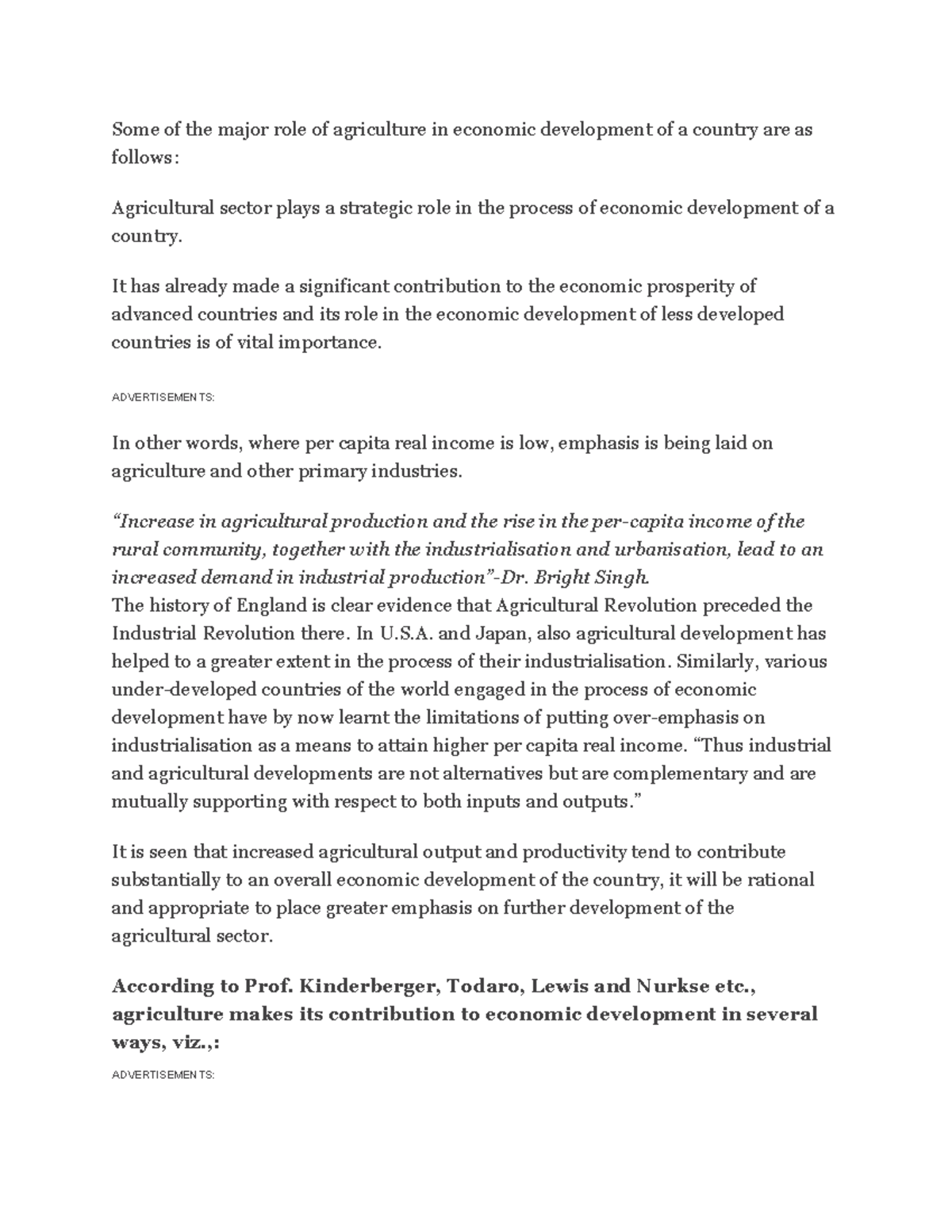 Some of the major role of agriculture in economic development of a ...
