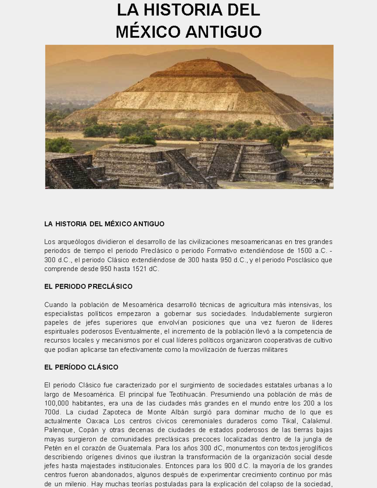 LA Historia DEL México Antiguo - LA HISTORIA DEL MÉXICO ANTIGUO LA ...