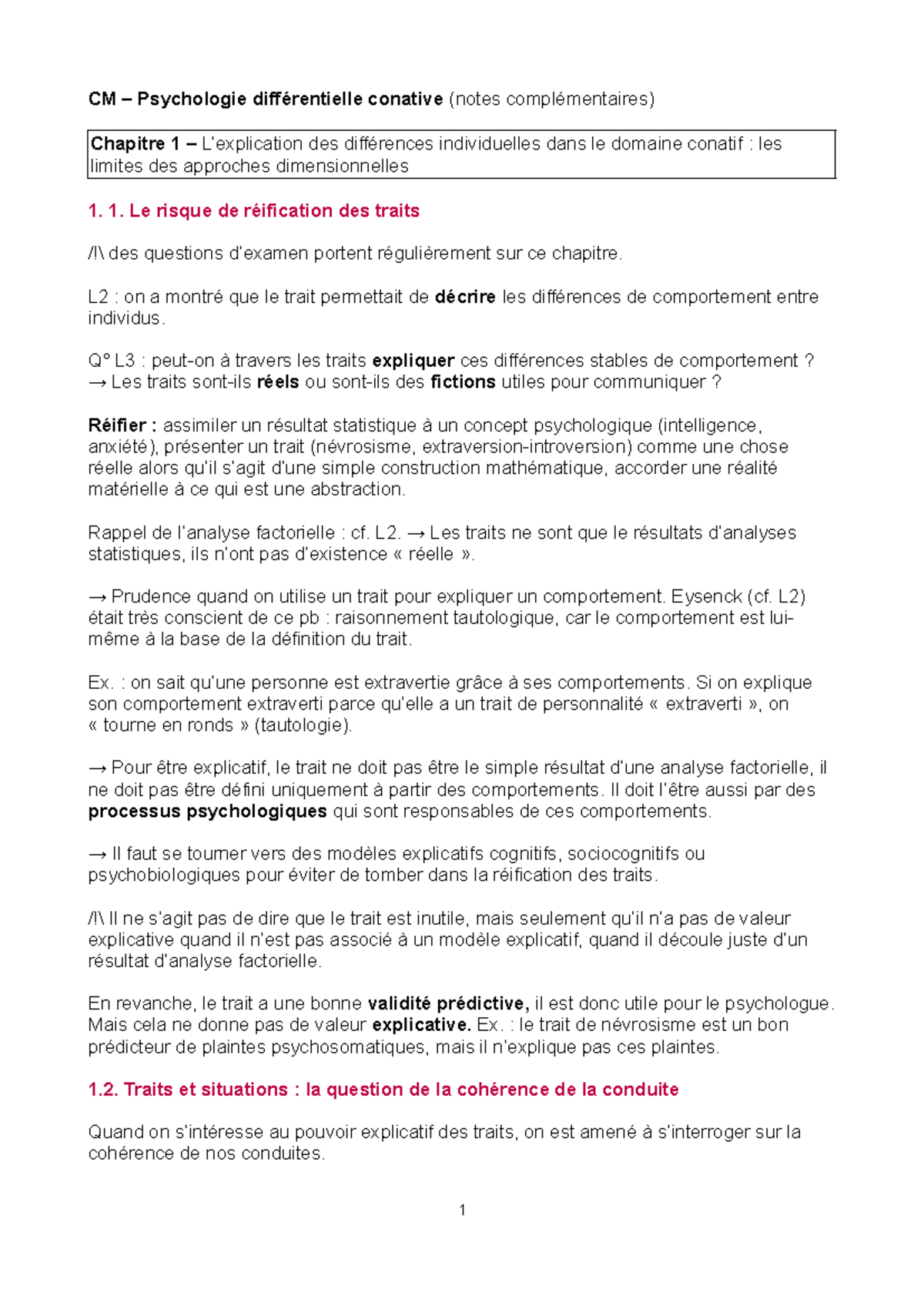 CM conative - CM – Psychologie différentielle conative (notes ...