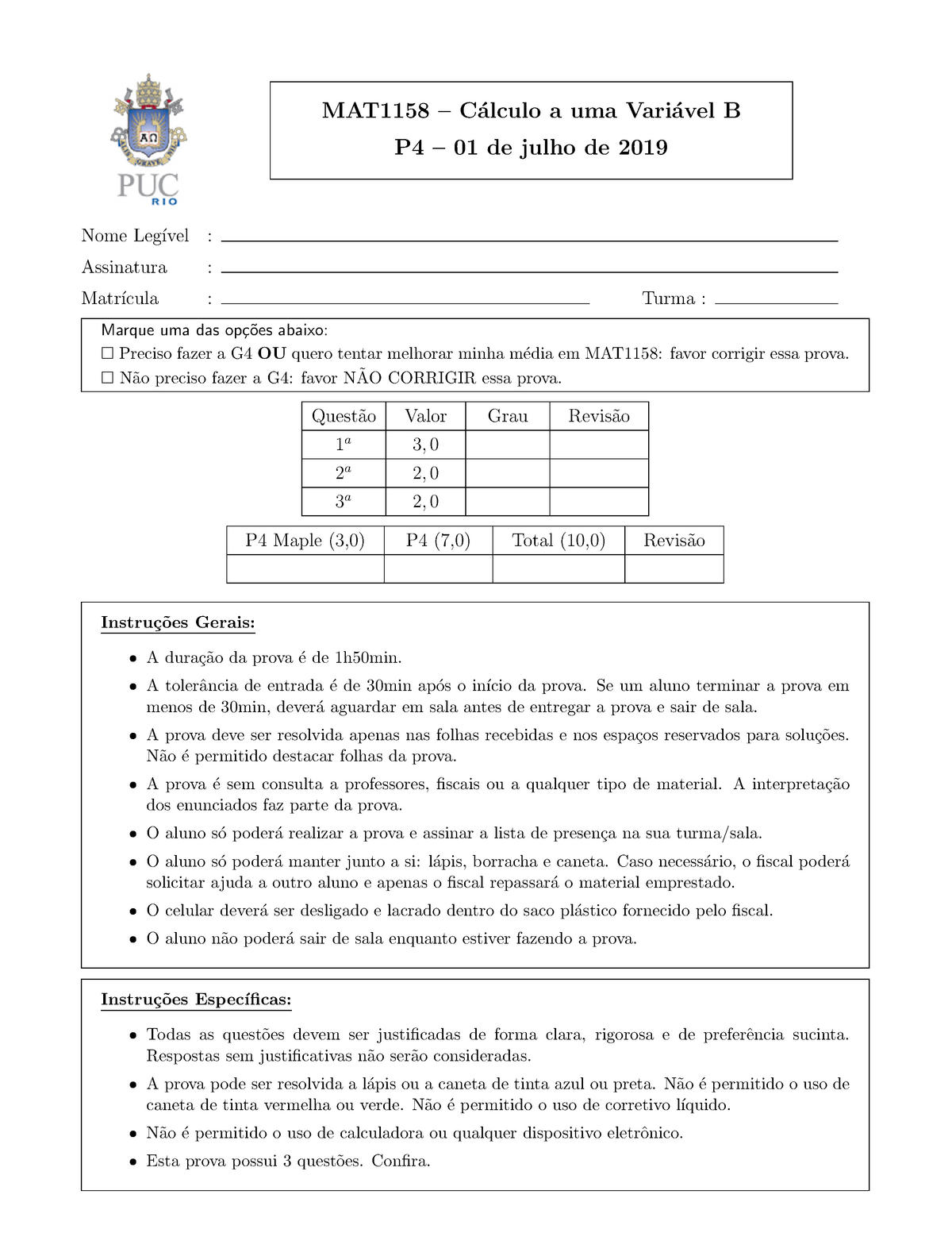 Prova Junho 2019, Questões E Respostas - MAT1158 Alculo A Uma Avel B P4 ...