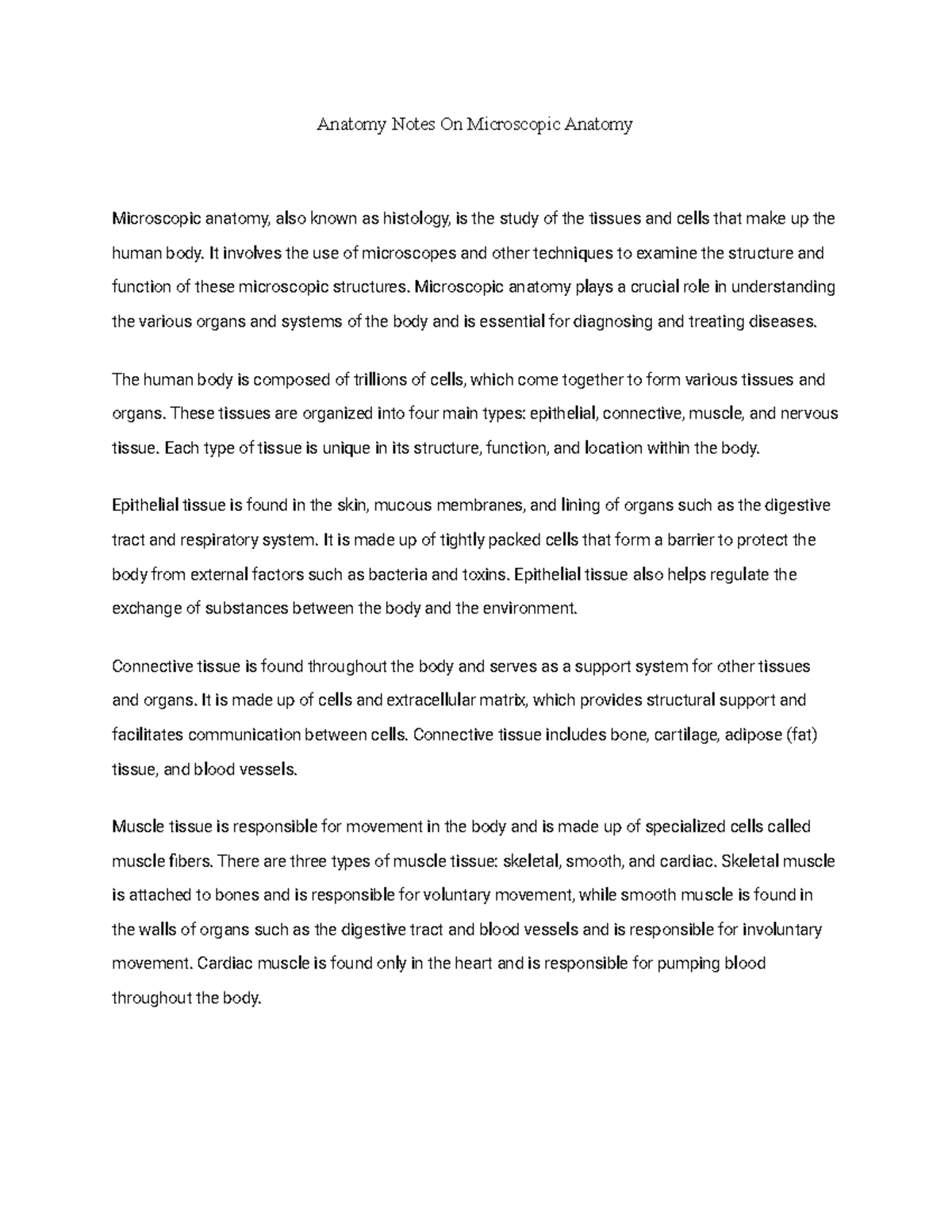 Microscopic Anatomy Notes Anatomy Notes On Microscopic Anatomy