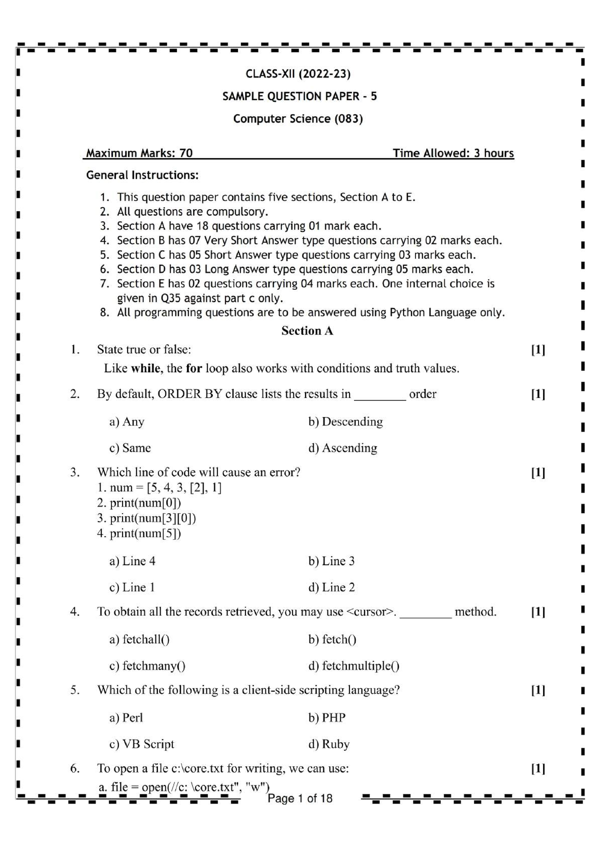 phd entrance test sample paper for computer science