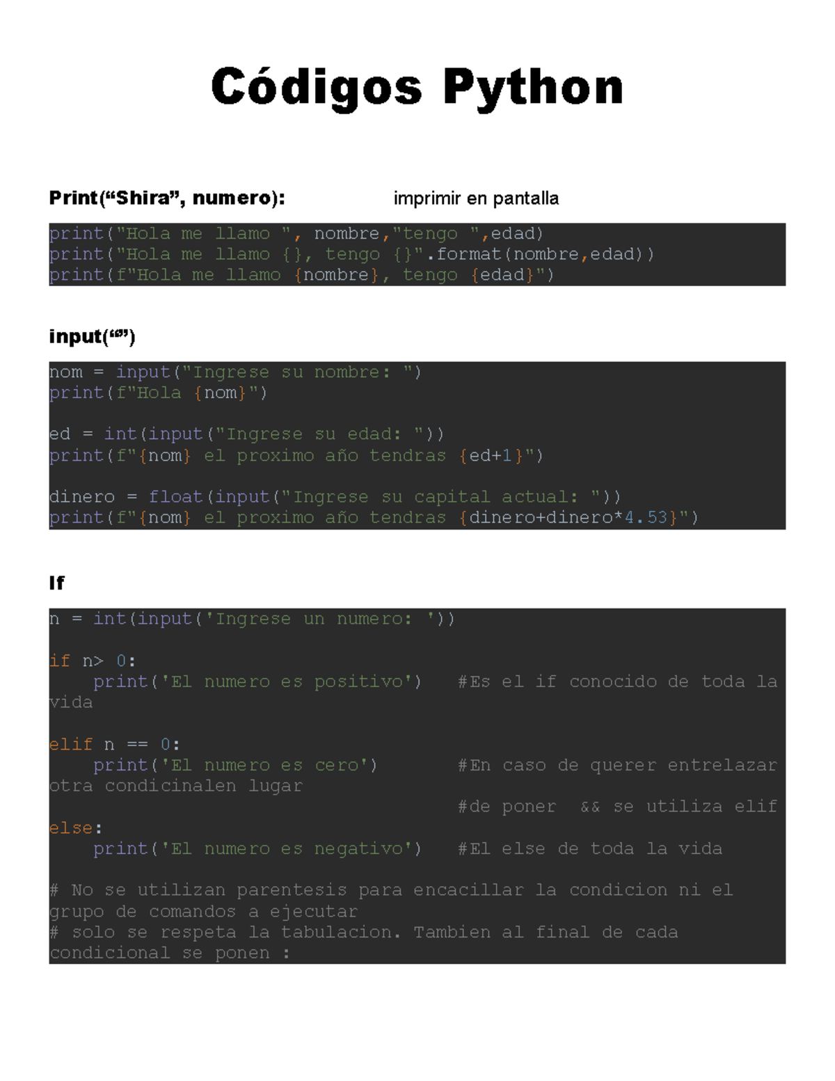 Códigos Python - Lecture notes 1 - Códigos Python Print(“Shira”, numero ...