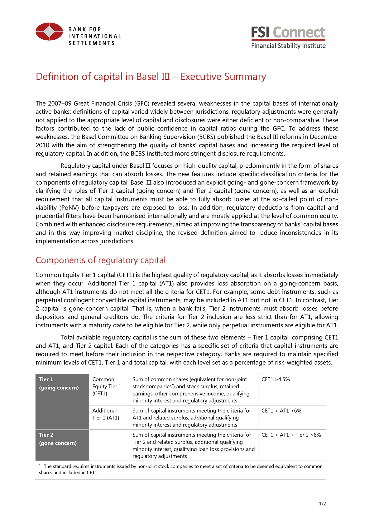 BIS Basel 3 Definition Of Capital Gone Going Concern - 1/ Definition Of ...