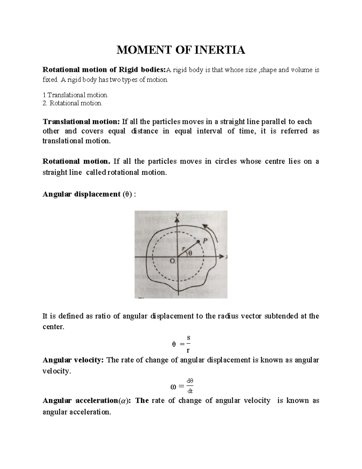 MOI Book I - This document contains the notes for Moment of inertia ...