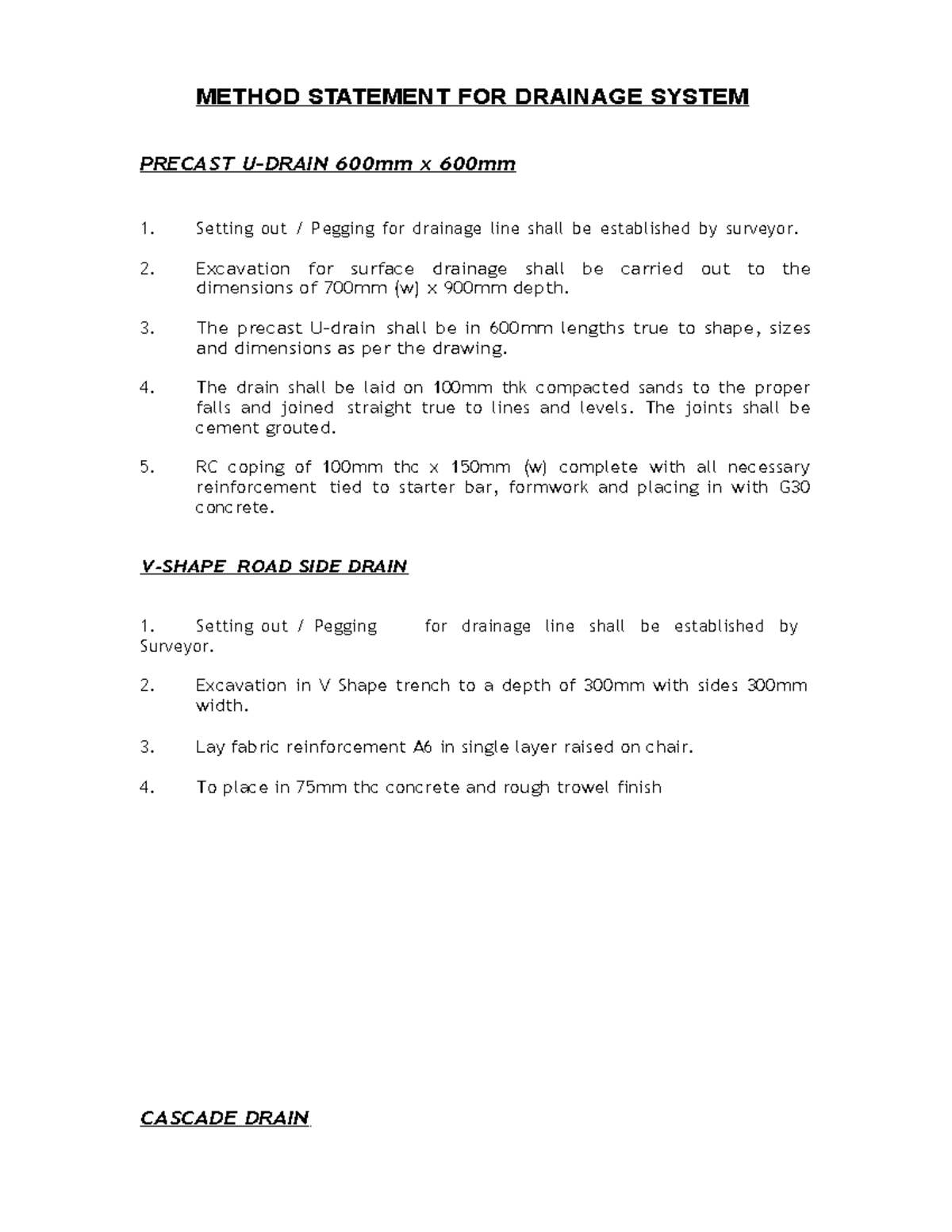 Pdf Method Statement For Drainage System Method Statement For