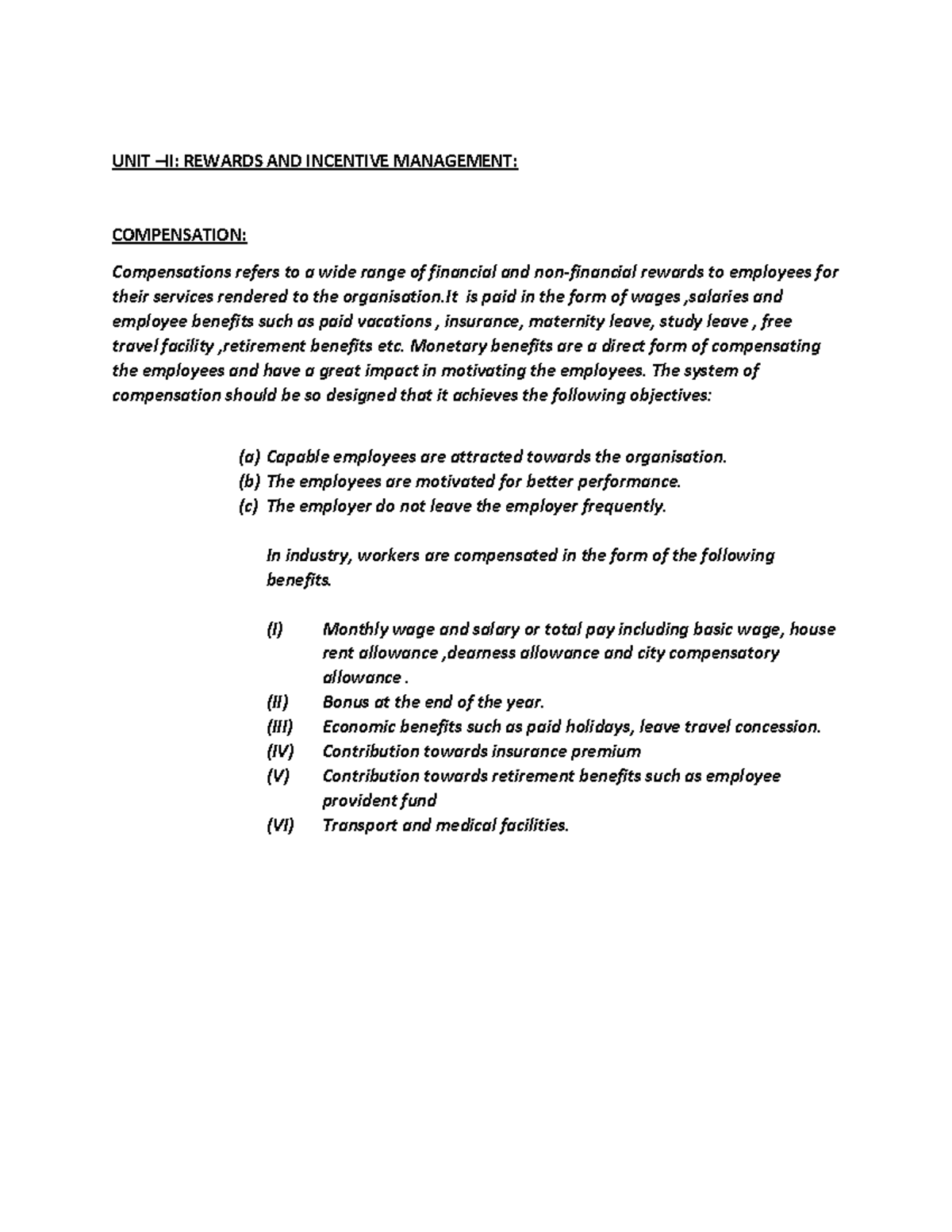 UNIT 2 Human Resource Management PART II UNIT II REWARDS AND