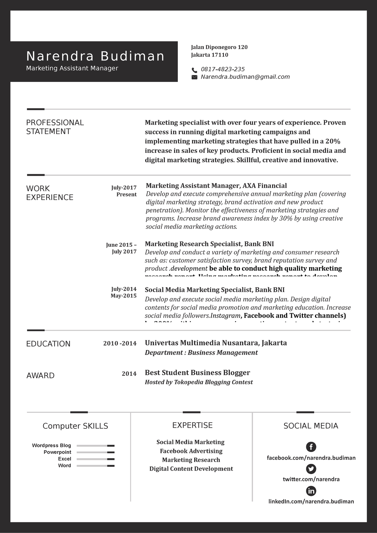 CV Template 1 - CV untuk ngelamar kerja - Marketing Research Specialist ...