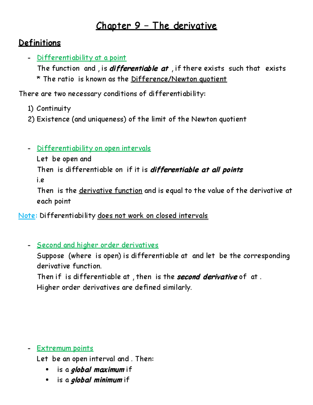 Analysis 1B - Chapter 9 - Chapter 9 – The derivative Definitions ...