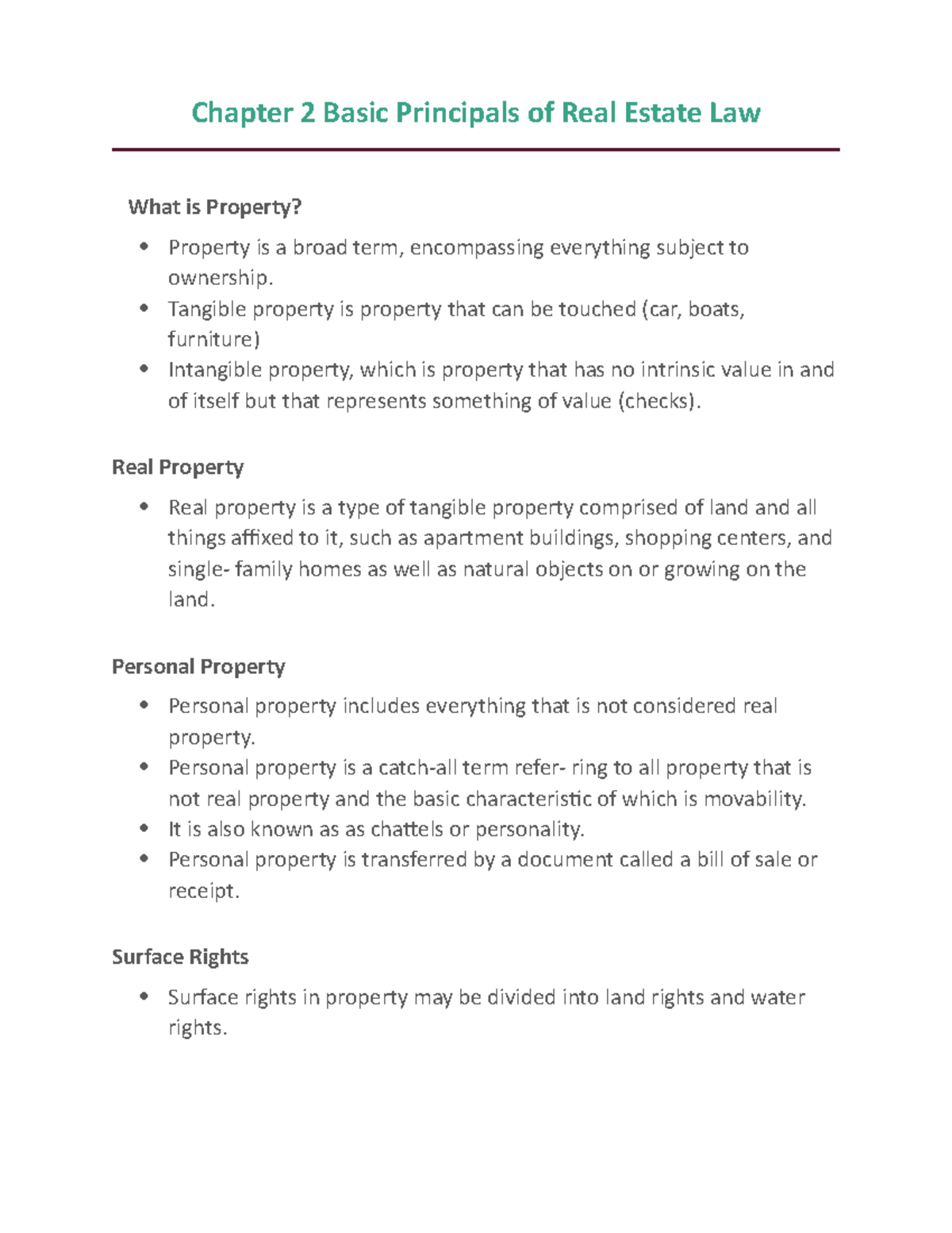 Chapter 2 Basic Principals of Real Estate Law - Tangible property is ...