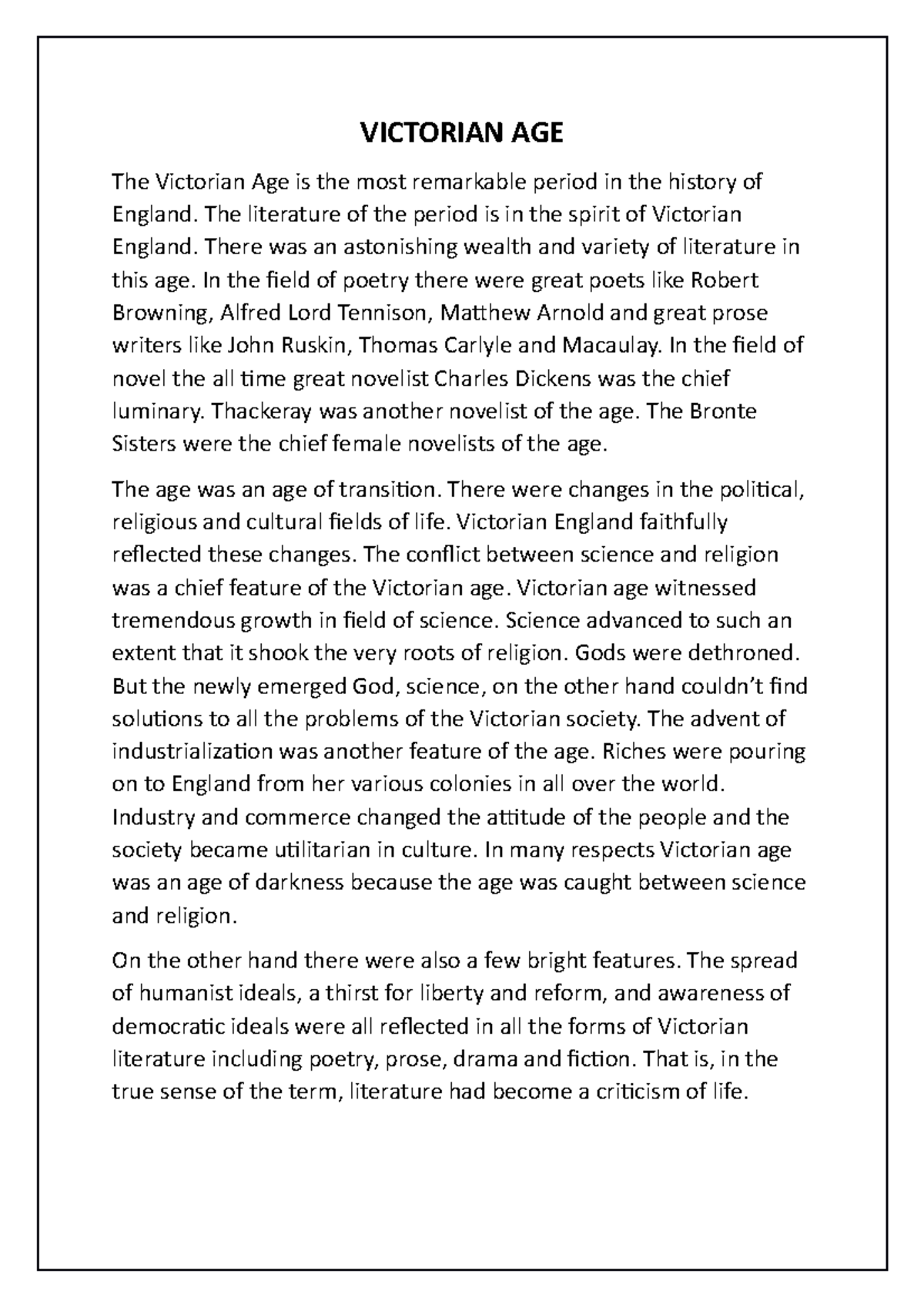 Victorian AGE VICTORIAN AGE The Victorian Age is the most remarkable