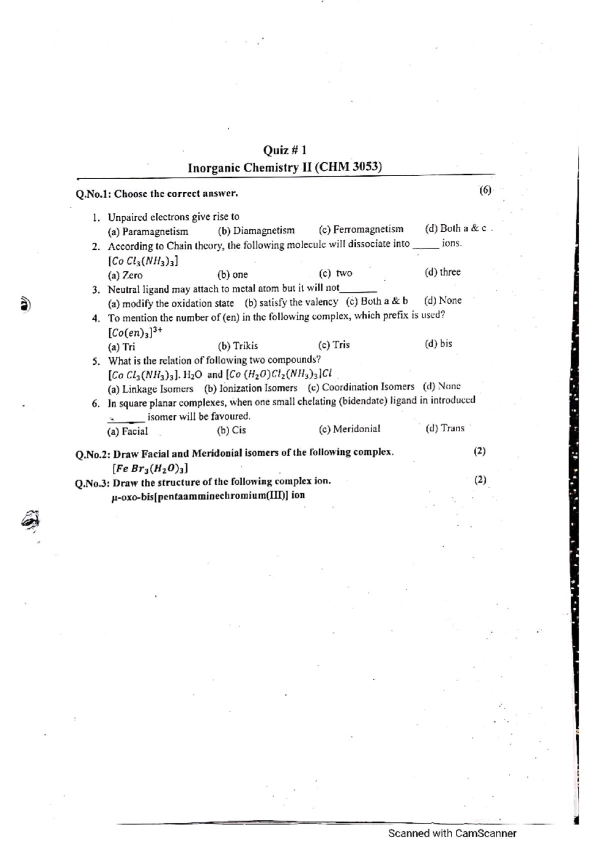 chemistry Quiz 1 Organic Chemistry Studocu
