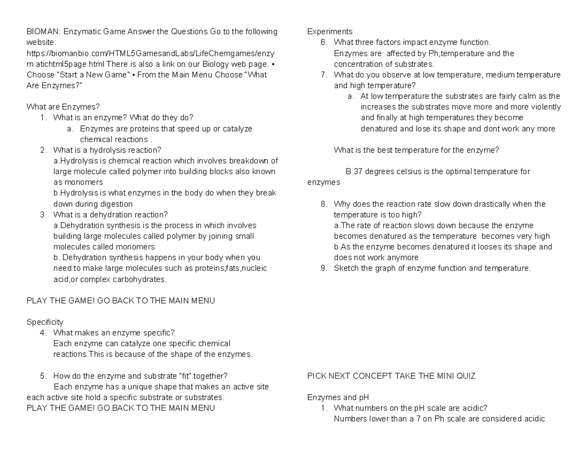 Ayaan Surve- Biology Bioman Energy Questions - BIOMAN: Enzymatic Game ...