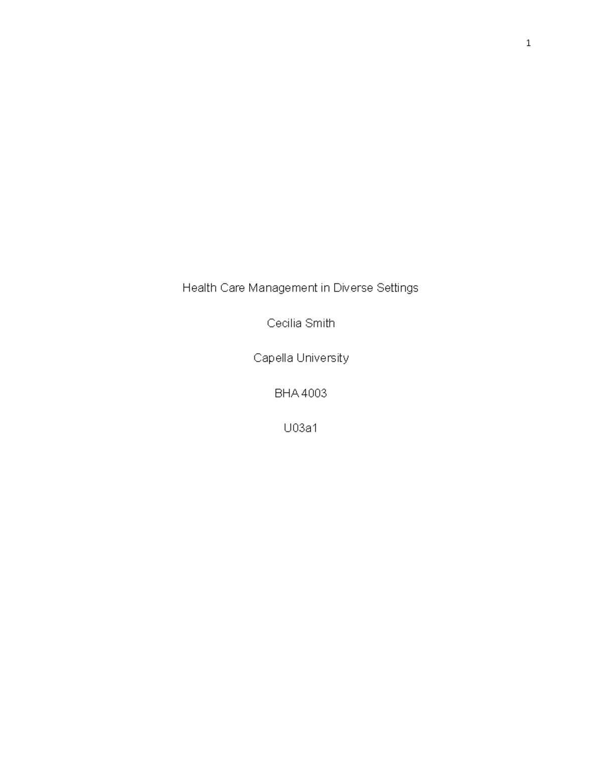 Health Care Management in Diverse Settings - A health care ...