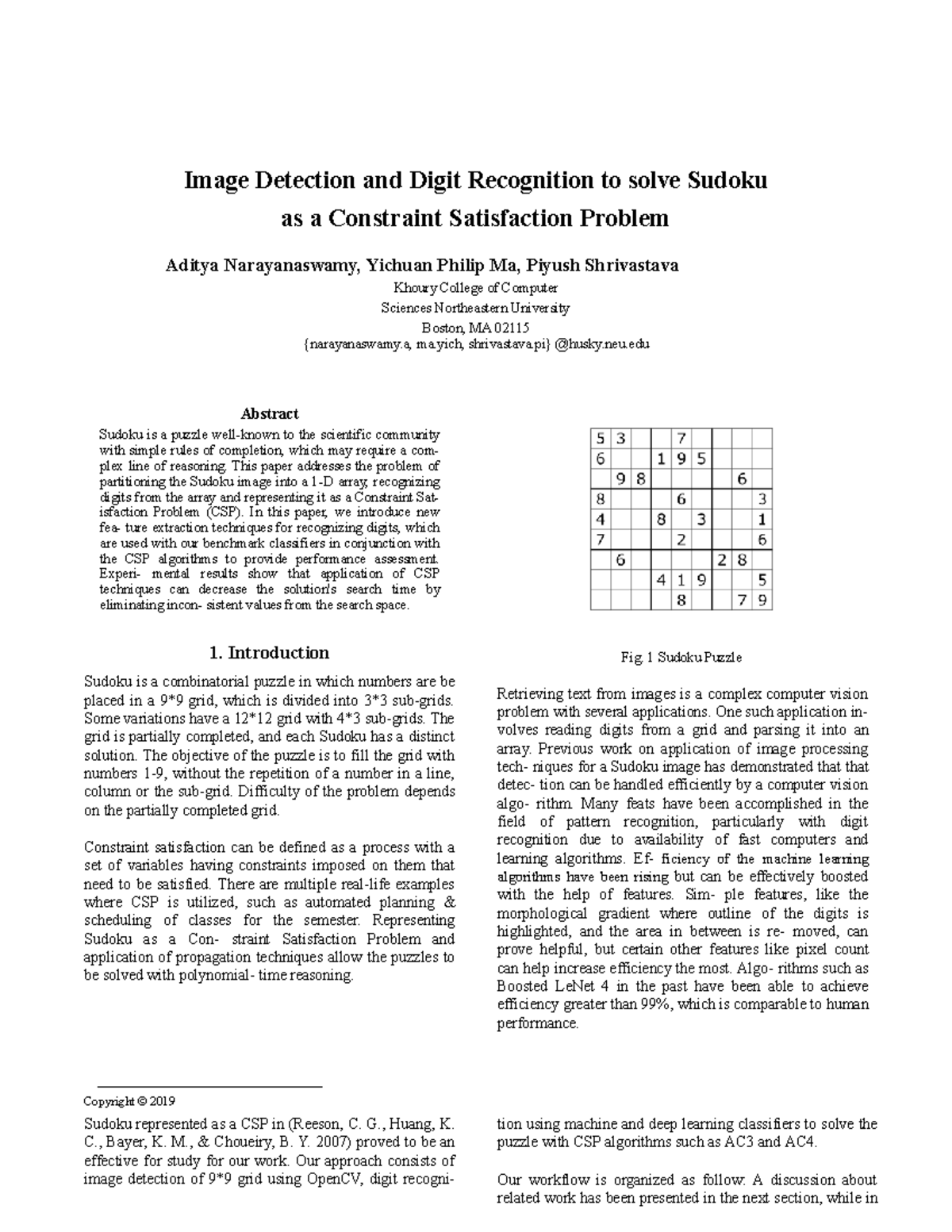 Image Detection and Digit Recognition to solve Sud - neu Abstract ...