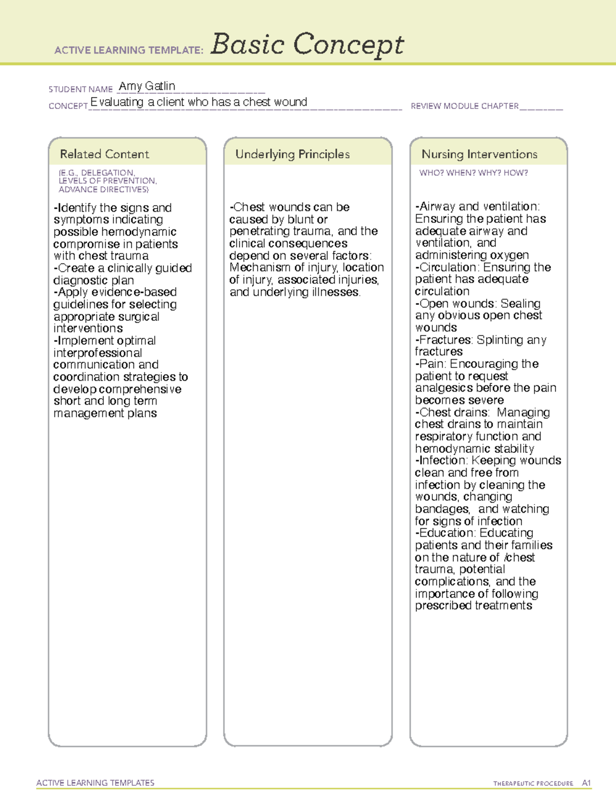 Chest wound - Nur 120 - ACTIVE LEARNING TEMPLATES TherapeuTic procedure ...