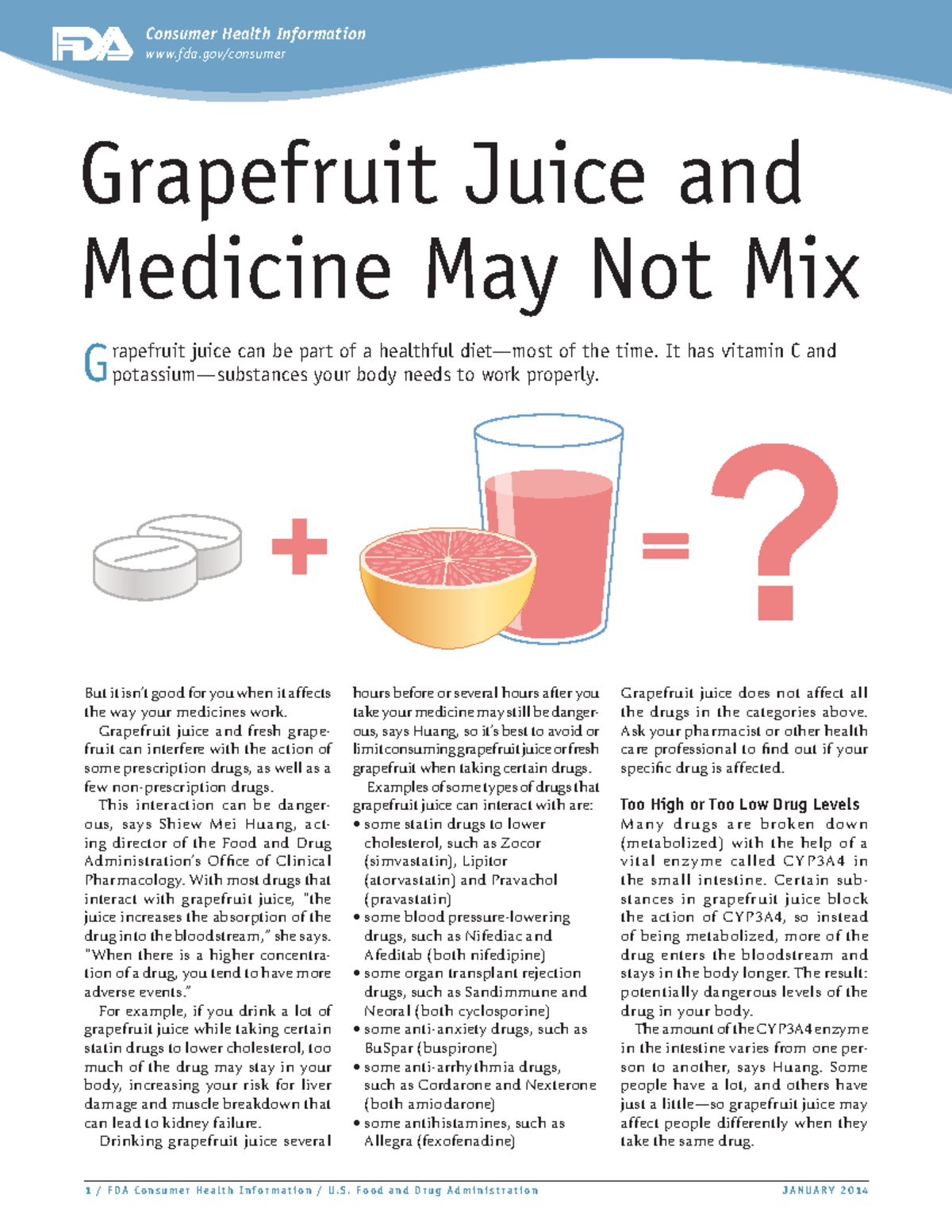 Grapefruit Meds 0114 1 / F D A C o n s u m e r H e a l t h I n f o r