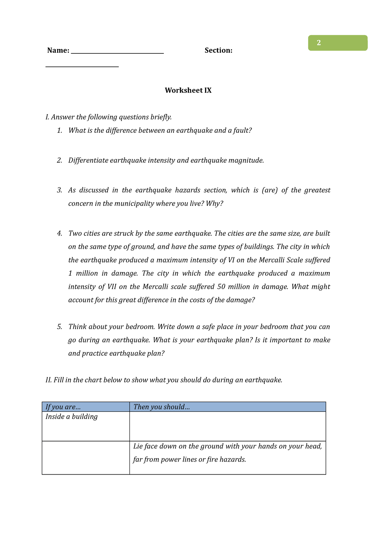 Week 10 - Worksheet Ix - 2 Name 