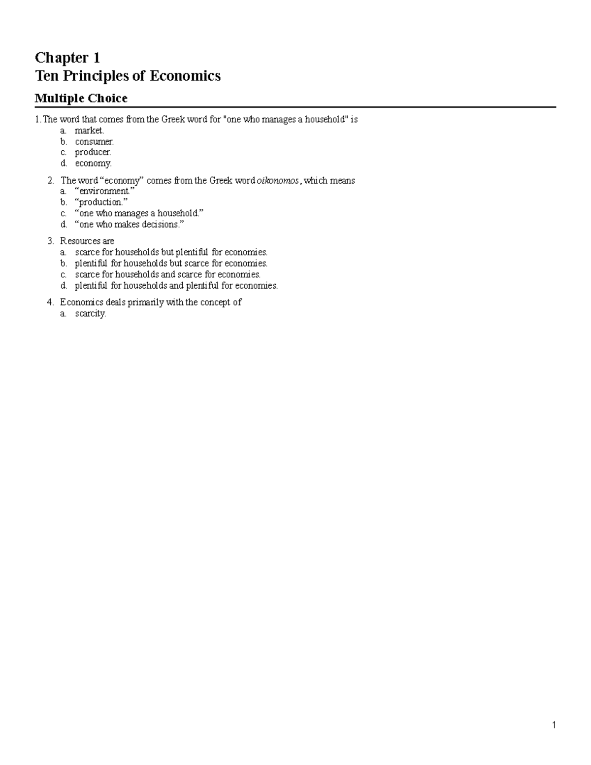 01-STS - MCQ - Chapter 1 Ten Principles of Economics Multiple Choice 1 ...