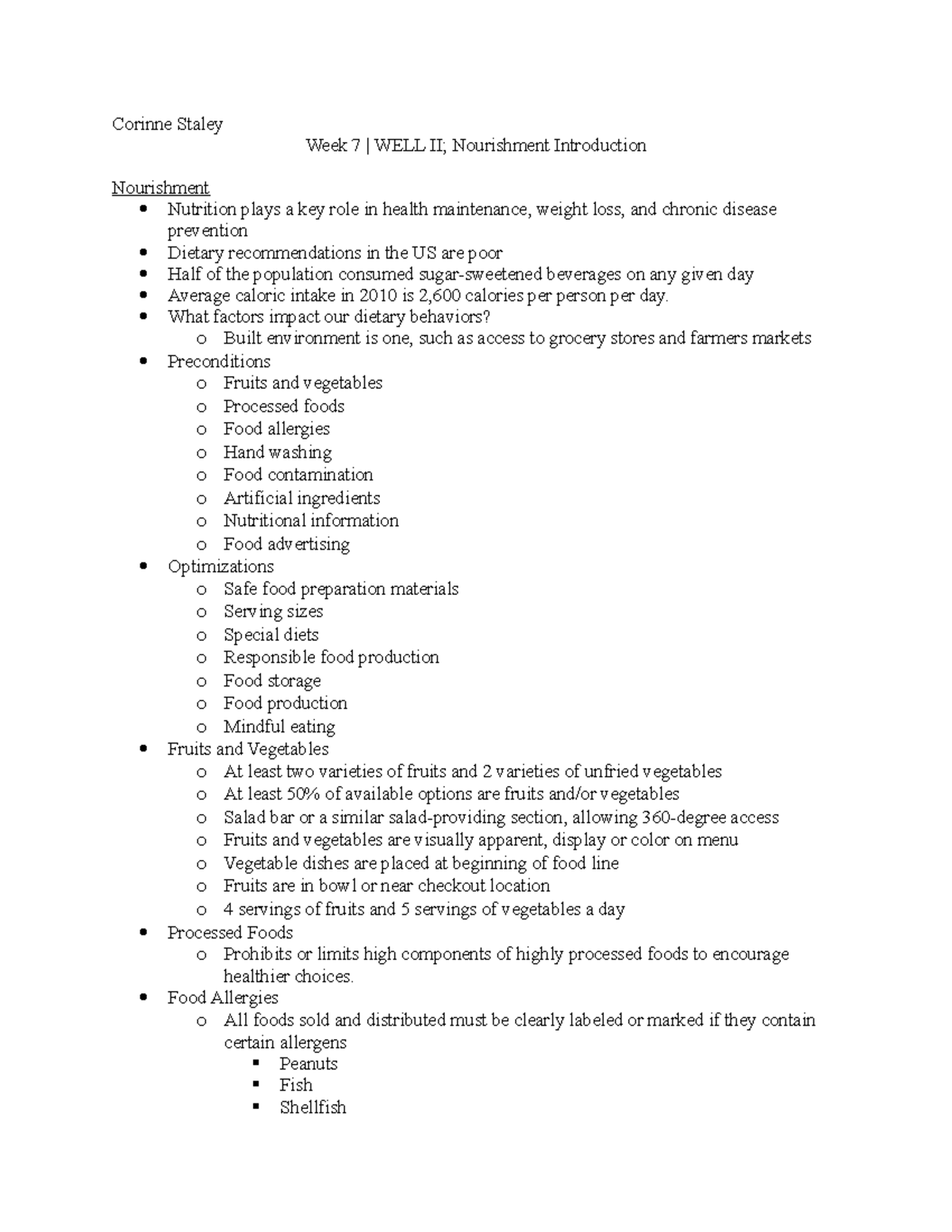 Week7 Writing Assignment - Corinne Staley Week 7 | WELL II; Nourishment ...