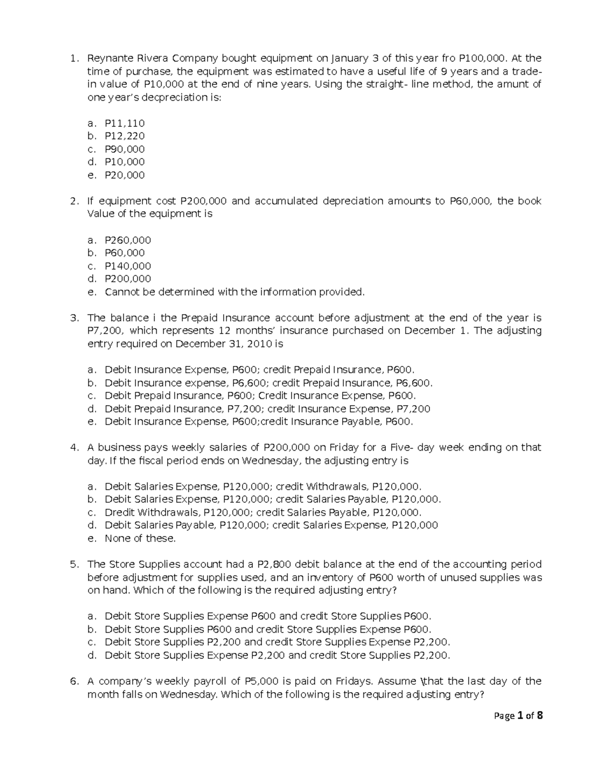 Activities - HHHH - Reynante Rivera Company bought equipment on January ...