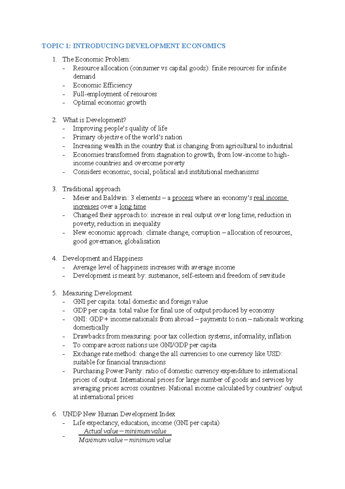 ECON3220 notes chapter 1 - TOPIC 1: INTRODUCING DEVELOPMENT ECONOMICS 1 ...