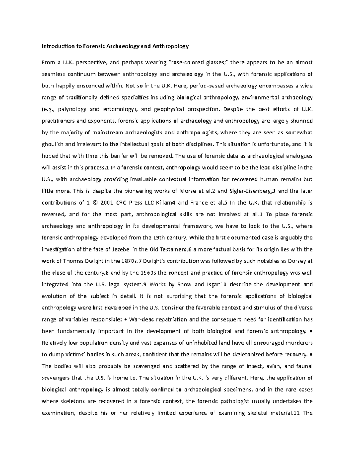 Introduction to Forensic Archaeology and Anthropology perspective