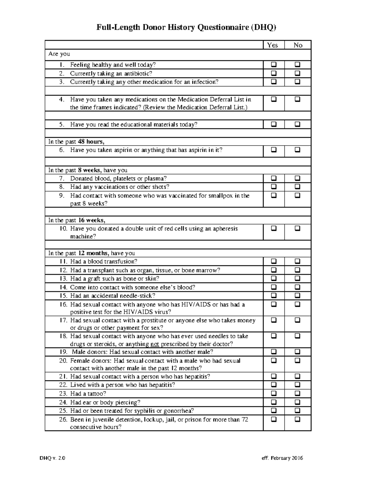 DHQ v2 - Lecture notes 1 - Full-Length Donor History Questionnaire (DHQ ...