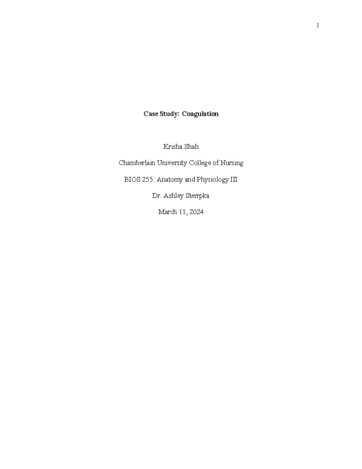 Case Study- Coagulation - 1 Case Study: Coagulation Krisha Shah ...