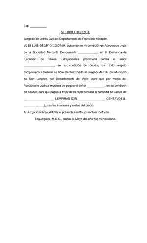 Escritos Varios, recusación de un juez, liberación de exhorto. - Exp.  ______ SE LIBRE EXHORTO. - Studocu