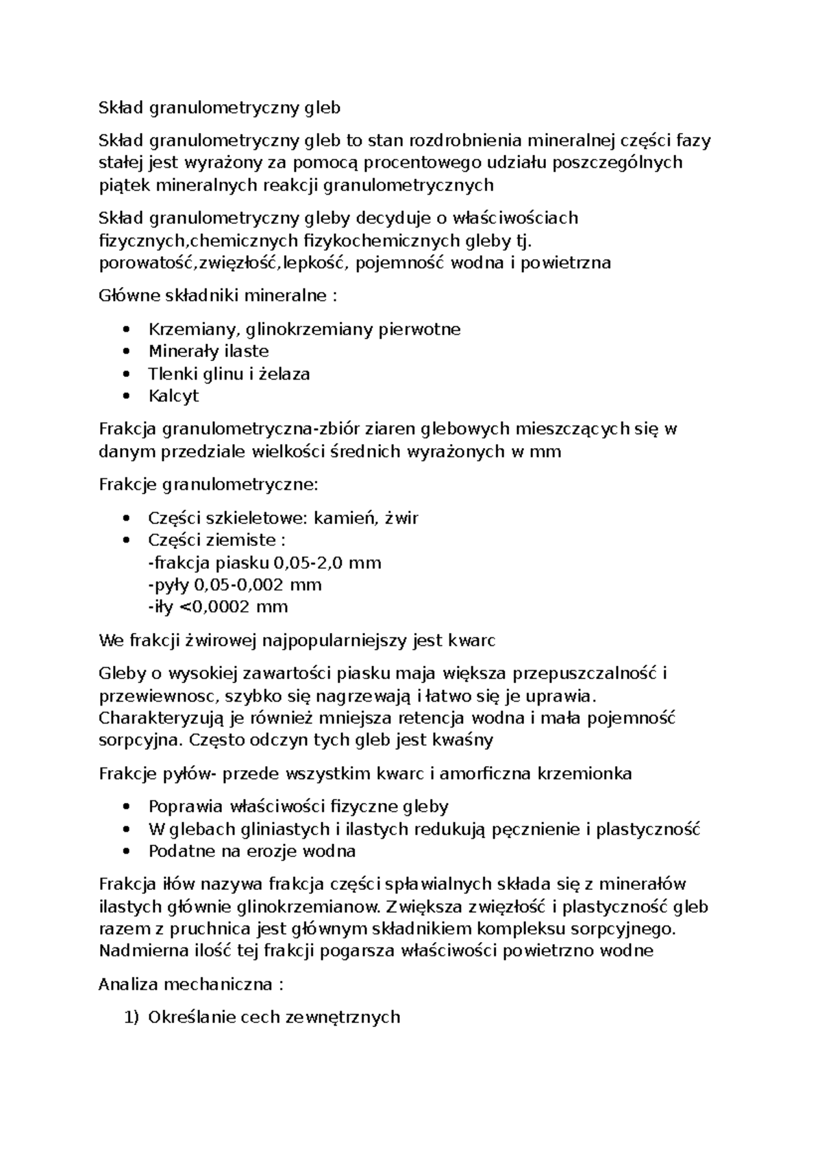 Gleby skład granulometryczny gleb Skład granulometryczny gleb Skład