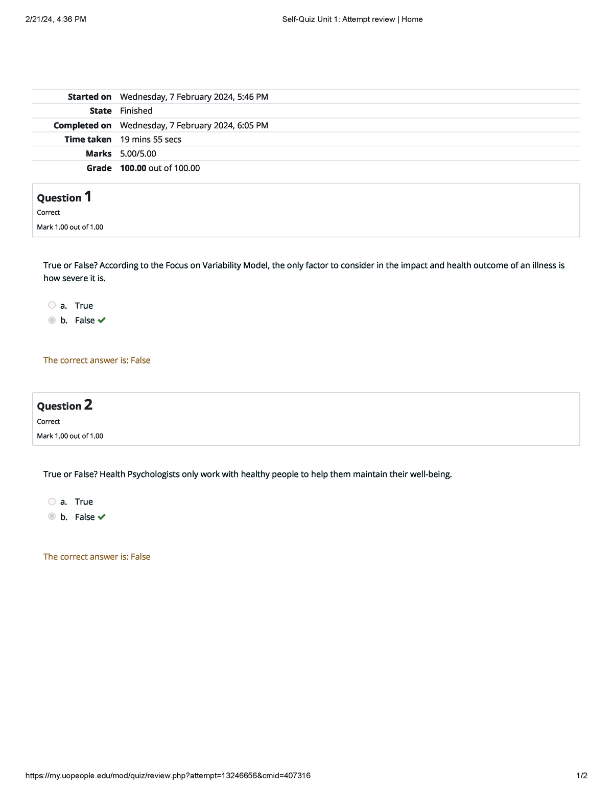 Self-Quiz Unit 1 Attempt review - 2/21/24, 4:36 PM Self-Quiz Unit 1 ...