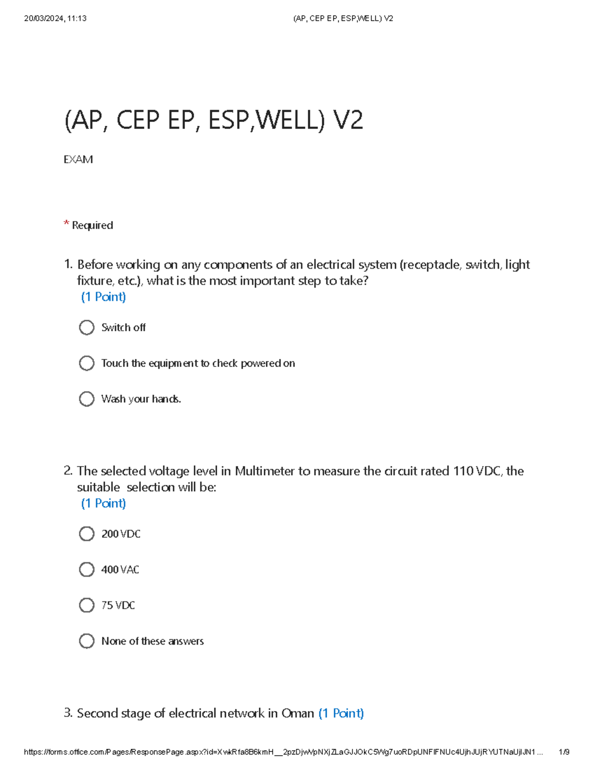 (AP, CEP EP, ESP,WELL) V2 - (AP, CEP EP, ESP,WELL) V EXAM * Required ...