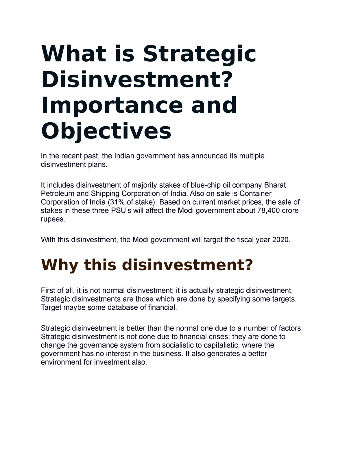 What Is Strategic Disinvestment - What Is Strategic Disinvestment ...