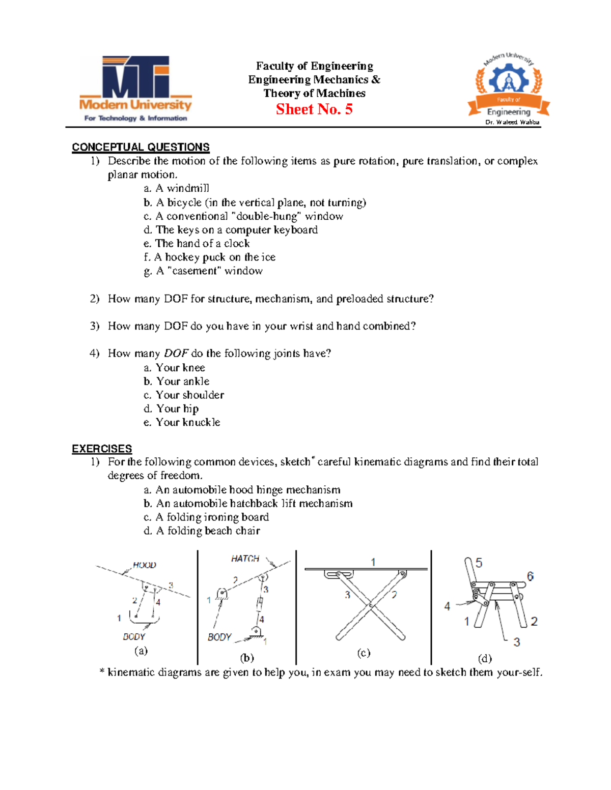 Sheet 5 - Faculty of Engineering Engineering Mechanics & Theory of ...