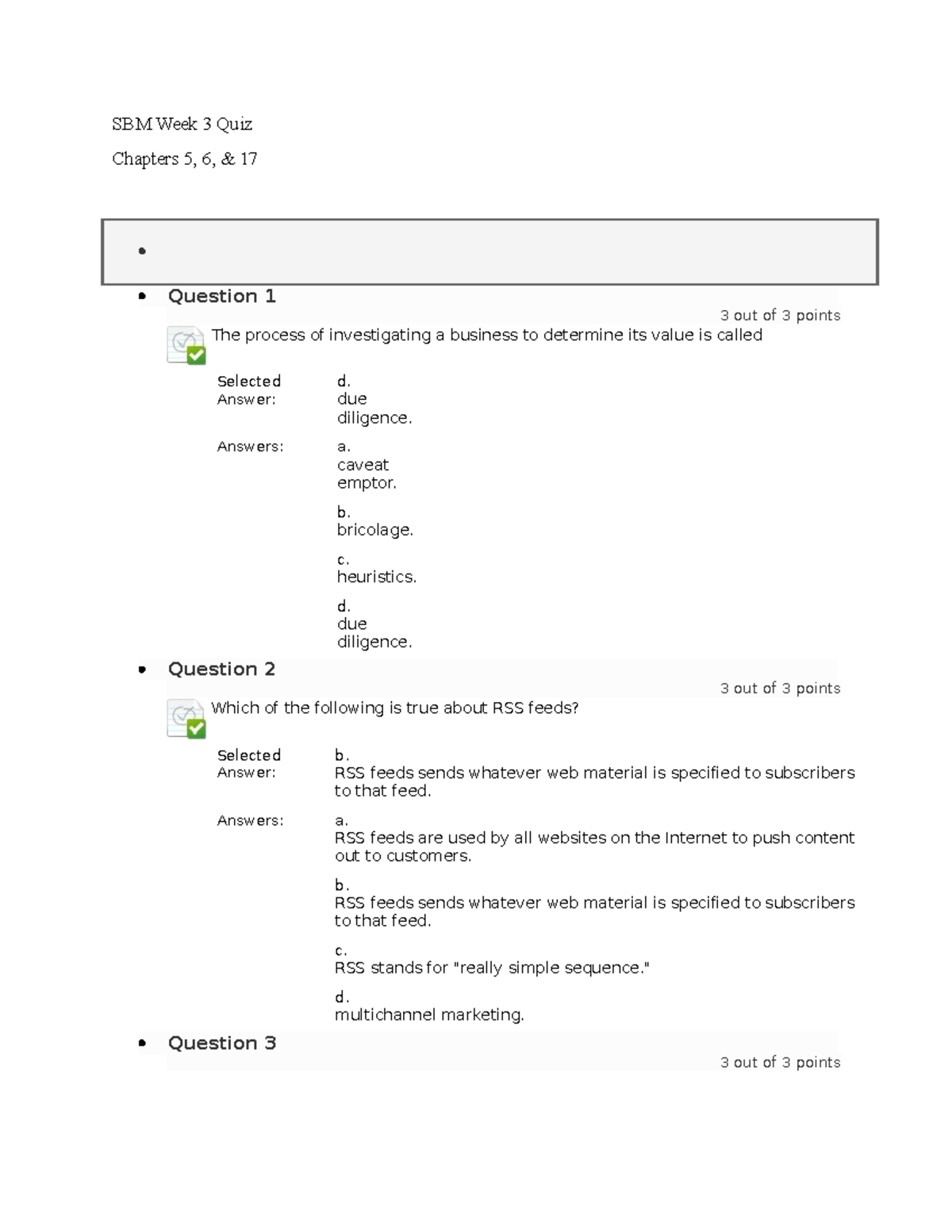 WK 3 SBM Quiz - Business management assignments. Let this be a template ...