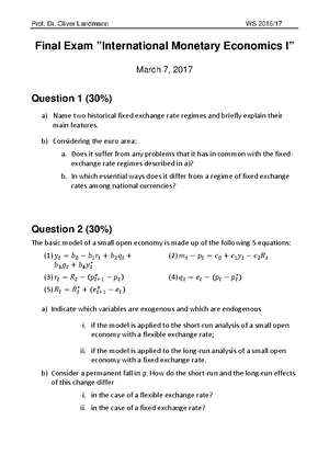 Problem Set 1 - Solutions - International Monetary Economics I Problem ...