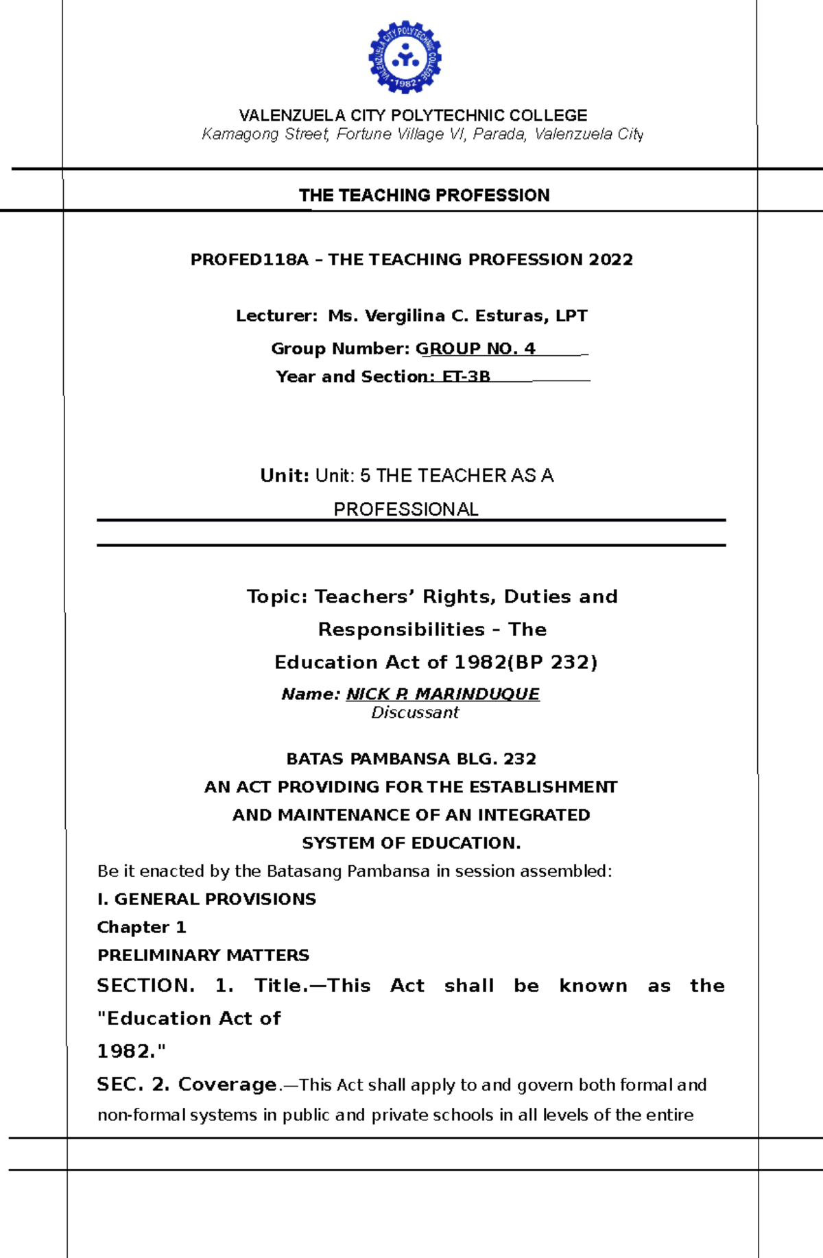 Written Report Format2 Kamagong Street, Fortune Village VI, Parada