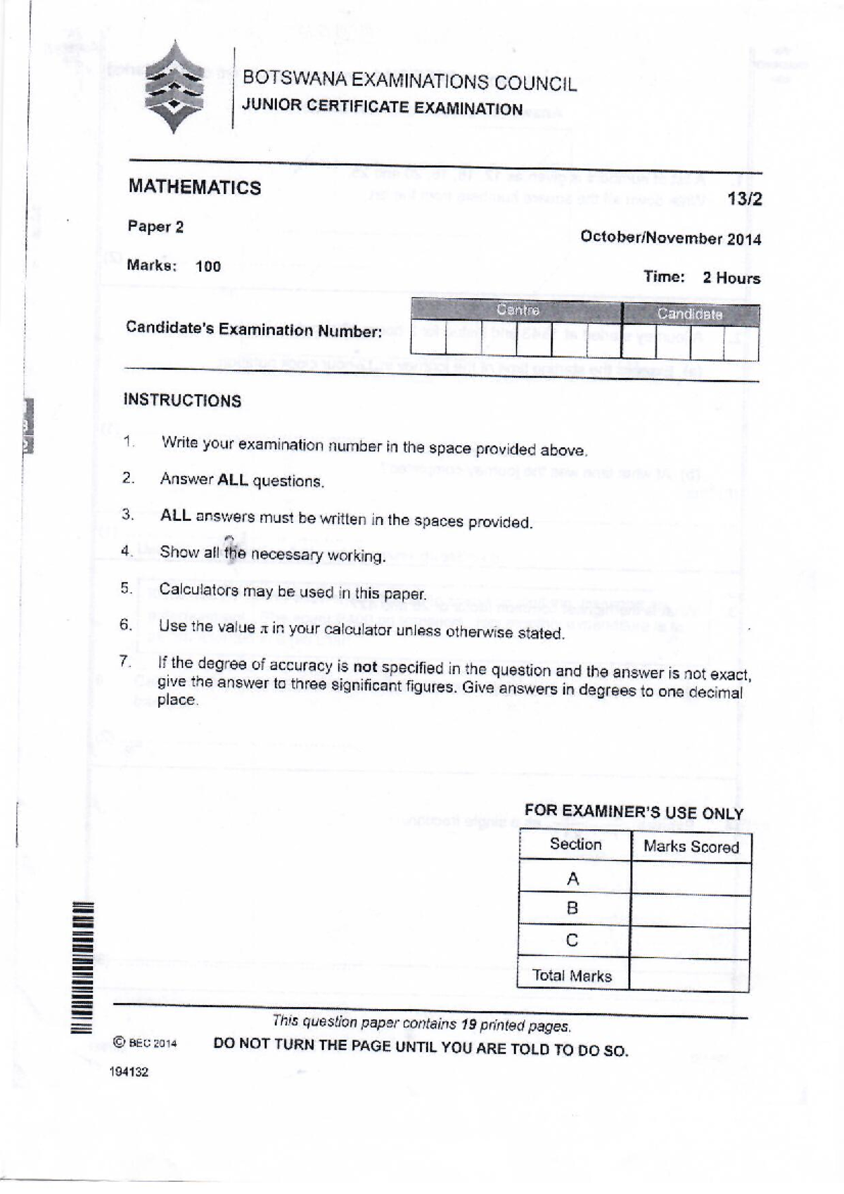 Maths JCE 2014 Paper 2 - Maths for computing - Studocu