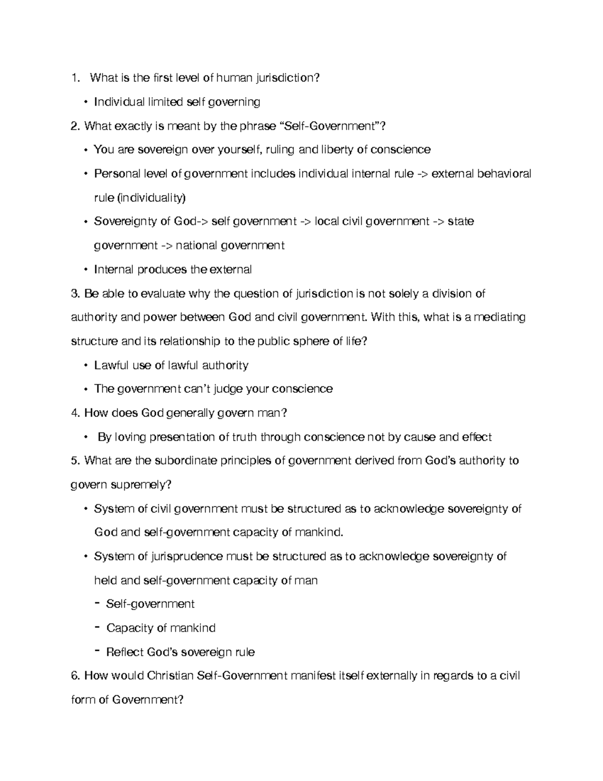 GOVT Exam 3 Study Guide What is the first level of human jurisdiction
